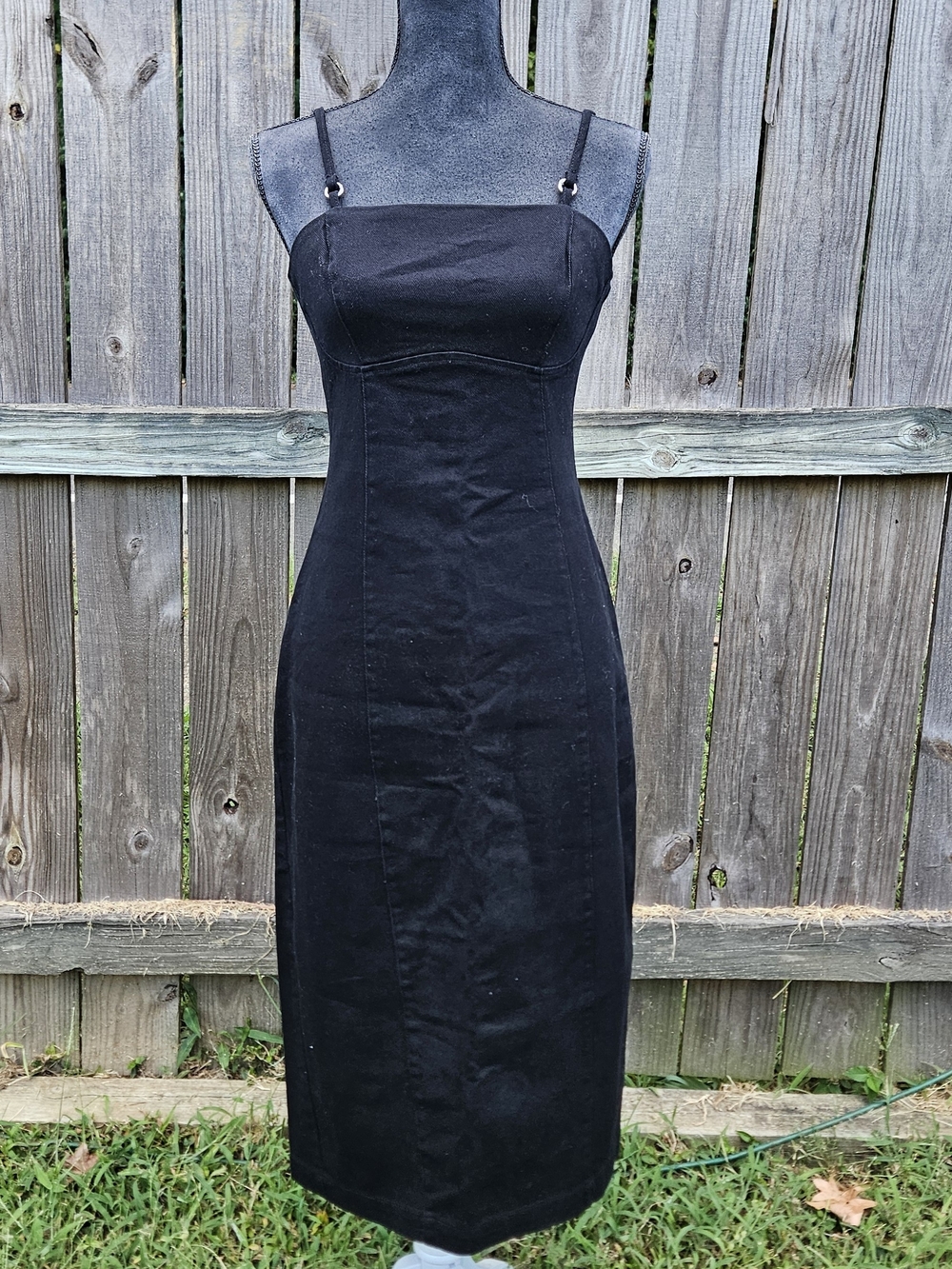 Black Spaghetti-Strap Denim Midi Dress